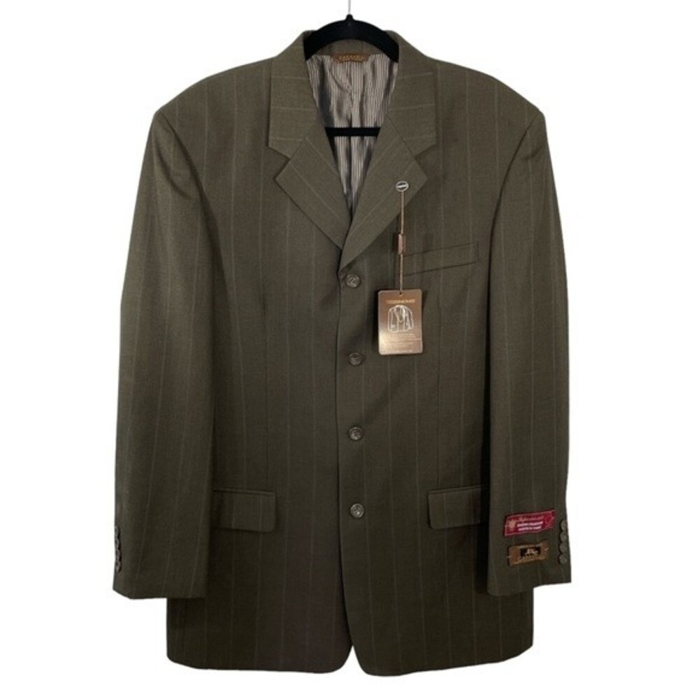 NWT Caravelli Tevon Superior 150s Blazer Size 40R Olive‎ Pinstripe Sport Coat